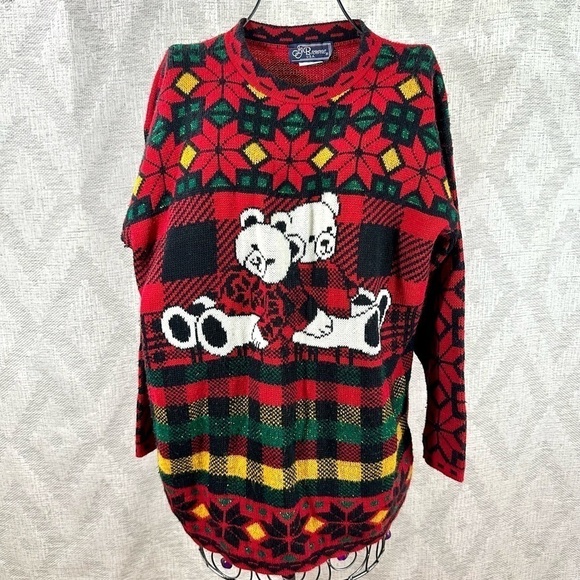 Vintage JJ Browne USA teddy bear christmas sweater size L - Picture 8 of 8